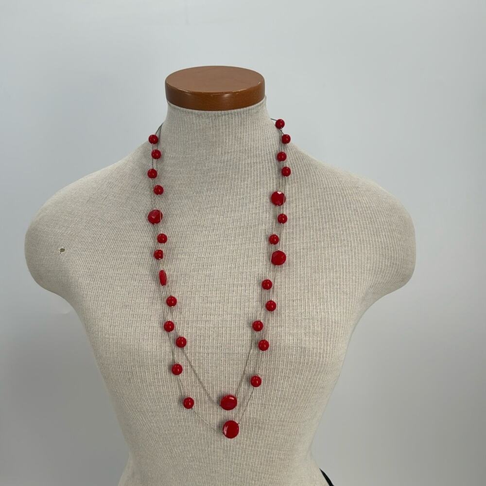 Red beaded floating layers necklace